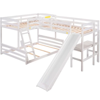 Twin Over Full Bunk Bed With Twin Size Loft Bed With Desk, Slide And Full Length Rail - ModernLuxe 5 Twin Over Full Bunk Bed With Twin Size Loft Bed With Desk, Slide And Full Length Rail - ModernLuxe - Image 3