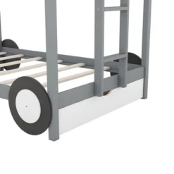 Twin Over Twin Car-Shaped Bunk Bed With Wheels, Drawers And Shelves, Gray - ModernLuxe -Children Products Store GUEST 0314ab90 45c8 49c2 97d2 dfd41d70d869