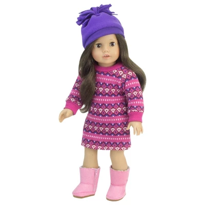 Sophia’s Fair Isle Knit Sweater Dress & Hat For 18” Dolls, Hot Pink/Purple 3 Sophia’s Fair Isle Knit Sweater Dress & Hat For 18” Dolls, Hot Pink/Purple