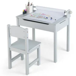 Costway Toddler Craft Table & Chair Set Kids Art Crafts Table WithPaper Roll Holder Grey/White -Children Products Store GUEST 06ee0f4a 4d39 4b89 b592 d33d5f1b545d