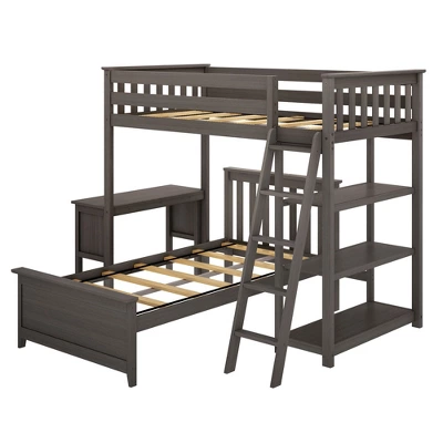 Max & Lily L-Shaped Twin Over Twin Bunk Bed With Bookcase And Desk 4 Max & Lily L-Shaped Twin Over Twin Bunk Bed With Bookcase And Desk - Image 2