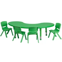 Flash Furniture 35"W X 65"L Half-Moon Plastic Height Adjustable Activity Table Set With 4 Chairs -Children Products Store GUEST 08707f98 fdbb 4972 bd60 430f566c5834