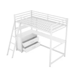 Twin Size Metal Loft Bed With Desk, Shelves And Two Built-in Drawers - ModernLuxe -Children Products Store GUEST 098b7020 3611 4615 828b 81b8b85ecfb4