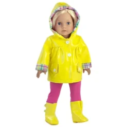 Sophia’s Raincoat, Leggings, Wellies, & Umbrella Set For 18” Dolls, Yellow/Hot Pink