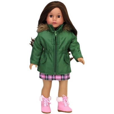 Sophia’s Complete Fall Outfit With Dress, Parka, & Booties For 18” Dolls, Pink/Green 5 Sophia’s Complete Fall Outfit With Dress, Parka, & Booties For 18” Dolls, Pink/Green - Image 3
