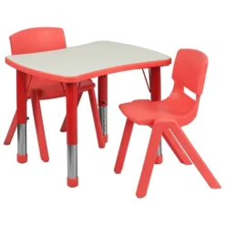Flash Furniture 21.875"W X 26.625"L Rectangular Plastic Height Adjustable Activity Table Set With 2 Chairs 22 Flash Furniture 21.875"W X 26.625"L Rectangular Plastic Height Adjustable Activity Table Set With 2 Chairs -Children Products Store GUEST 1790f57d 47de 4357 b310 ad8017afd599