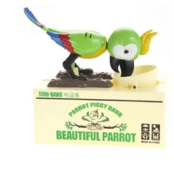 Insten Parrot Piggy Bank Robotic Coin Munching Toy Money Box, Green, 6.6x6.5 Inches