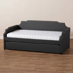 Twin Ally Fabric Upholstered Sofa Daybed With Roll Out Trundle Guest Bed Dark Gray - Baxton Studio 17 Twin Ally Fabric Upholstered Sofa Daybed With Roll Out Trundle Guest Bed Dark Gray - Baxton Studio -Children Products Store GUEST 22564ee2 9cf9 4172 971d c6bef7bab970