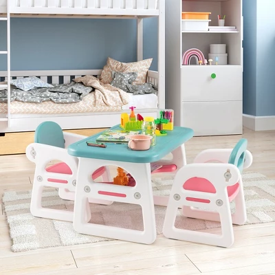 Costway 3-Piece Kids Table And Chair Set Toddler Activity Study Desk With Building Blocks 4 Costway 3-Piece Kids Table And Chair Set Toddler Activity Study Desk With Building Blocks - Image 2
