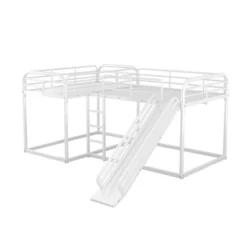 Full And Twin Size L-Shaped Metal Bunk Bed With Slide And Ladder-ModernLuxe -Children Products Store GUEST 2324c6e7 51cb 4d6c bf9a c4dabfce5190