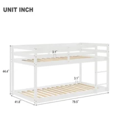 Twin Over Twin Floor Bunk Bed With Ladder And Safety Guardrail-ModernLuxe -Children Products Store GUEST 23a2e3b9 f340 4b8a 8e0f 220cdb1f9b2e