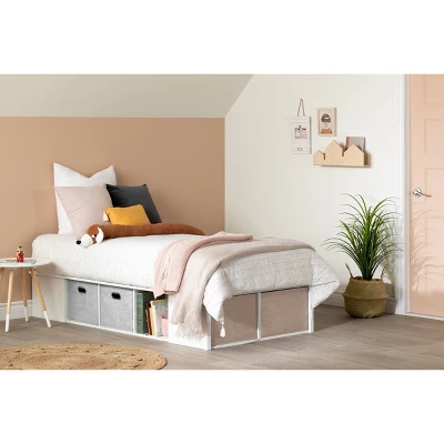 Twin Flexible Platform Bed With Baskets Pure White - South Shore 3 Twin Flexible Platform Bed With Baskets Pure White - South Shore