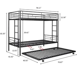 Twin Over Twin Metal Bunk Bed With Trundle Bed And Ladders-ModernLuxe 18 Twin Over Twin Metal Bunk Bed With Trundle Bed And Ladders-ModernLuxe -Children Products Store GUEST 251bbb51 57af 4a17 aba0 9224b495a278