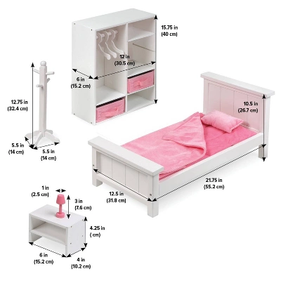 Bedroom Furniture Set For 18" Dolls - White/Pink 7 Bedroom Furniture Set For 18" Dolls - White/Pink - Image 5
