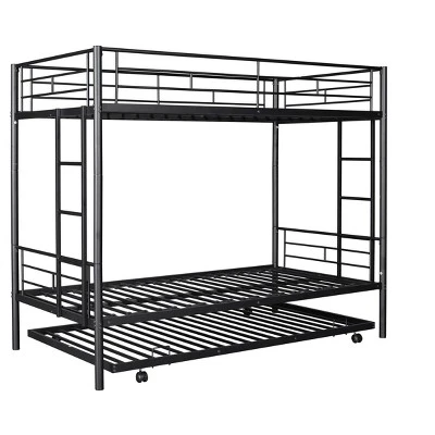 Twin Over Twin Metal Bunk Bed With Trundle Bed And Ladders-ModernLuxe 9 Twin Over Twin Metal Bunk Bed With Trundle Bed And Ladders-ModernLuxe - Image 7