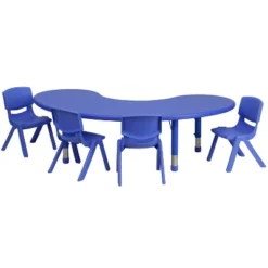 Flash Furniture 35"W X 65"L Half-Moon Plastic Height Adjustable Activity Table Set With 4 Chairs -Children Products Store GUEST 28d95600 b9c4 4961 a3fa e9771a7ce748