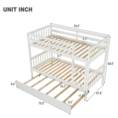 Twin Over Twin Wood Bunk Bed With Trundle, Safety Rail And Ladder-ModernLuxe 5 Twin Over Twin Wood Bunk Bed With Trundle, Safety Rail And Ladder-ModernLuxe - Image 3