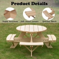Gardenised Wooden Kids Round Picnic Table Bench, Outdoor Children's Backyard Table, Crafting, Dining, And Playtime Patio Table -Children Products Store GUEST 2c0935f9 3882 4be9 8f75 5f1b18537344
