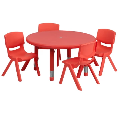 Flash Furniture 33" Round Plastic Height Adjustable Activity Table Set With 4 Chairs 13 Flash Furniture 33" Round Plastic Height Adjustable Activity Table Set With 4 Chairs - Image 11