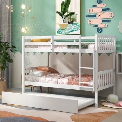 Twin Over Twin Wood Bunk Bed With Trundle, Safety Rail And Ladder-ModernLuxe 8 Twin Over Twin Wood Bunk Bed With Trundle, Safety Rail And Ladder-ModernLuxe - Image 6