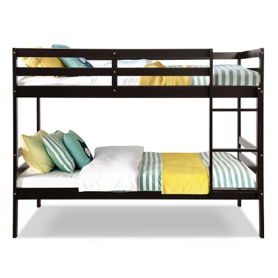 Costway Twin Over Twin Wood Bunk Beds Ladder Safety Rail EspressoWhite 10 Costway Twin Over Twin Wood Bunk Beds Ladder Safety Rail EspressoWhite - Image 8