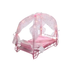 Badger Basket Royal Carriage Metal Doll Bed With Canopy Bedding And LED Lights - Pink/White/Stars -Children Products Store GUEST 44855f23 75bc 4d71 a9ce 687e8f358129