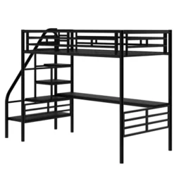 Metal Twin Size Loft Bed With Desk, Black - ModernLuxe -Children Products Store GUEST 474e4206 3c0f 4419 9a0e 8dee14f0cbdf