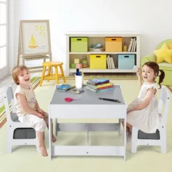Costway Kids Table Chairs Set With Storage Boxes Blackboard Whiteboard Drawing GreyNature -Children Products Store GUEST 4aa7145d cfbf 4a0b 988e beda2a38d80d