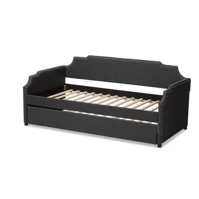 Twin Ally Fabric Upholstered Sofa Daybed With Roll Out Trundle Guest Bed Dark Gray - Baxton Studio 5 Twin Ally Fabric Upholstered Sofa Daybed With Roll Out Trundle Guest Bed Dark Gray - Baxton Studio - Image 3