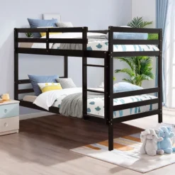 Costway Twin Over Twin Wood Bunk Beds Ladder Safety Rail EspressoWhite 15 Costway Twin Over Twin Wood Bunk Beds Ladder Safety Rail EspressoWhite -Children Products Store GUEST 51863951 6e21 402e 81ed afeed7167585