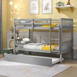 Twin Over Twin Wood Bunk Bed With Trundle, Safety Rail And Ladder-ModernLuxe 17 Twin Over Twin Wood Bunk Bed With Trundle, Safety Rail And Ladder-ModernLuxe -Children Products Store GUEST 543bae8d b091 4f18 afbe 5b44ee1f21e8