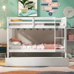 Twin Over Twin Wood Bunk Bed With Trundle, Safety Rail And Ladder-ModernLuxe 11 Twin Over Twin Wood Bunk Bed With Trundle, Safety Rail And Ladder-ModernLuxe -Children Products Store GUEST 5666f2fd ccc3 4dff 94d1 0a747ff17745