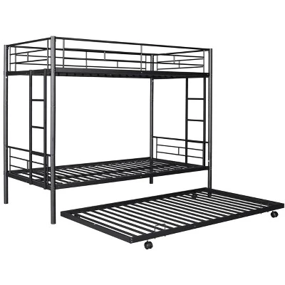 Twin Over Twin Metal Bunk Bed With Trundle Bed And Ladders-ModernLuxe 10 Twin Over Twin Metal Bunk Bed With Trundle Bed And Ladders-ModernLuxe - Image 8