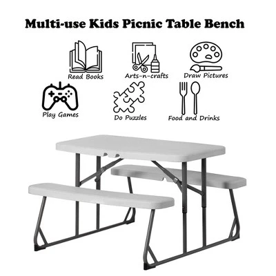 Foldable White Kids' Picnic Table Bench Outdoor Portable Children's Backyard Table, Crafting, Dining, And Playtime Patio Table 4 Foldable White Kids' Picnic Table Bench Outdoor Portable Children's Backyard Table, Crafting, Dining, And Playtime Patio Table - Image 2