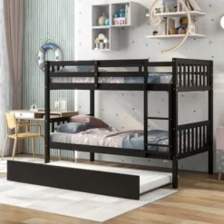 Twin Over Twin Wood Bunk Bed With Trundle, Safety Rail And Ladder-ModernLuxe 16 Twin Over Twin Wood Bunk Bed With Trundle, Safety Rail And Ladder-ModernLuxe -Children Products Store GUEST 605c8df9 bf99 4241 a632 0516ae8f6f0f