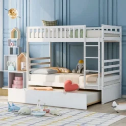 Twin Over Twin Wood Bunk Bed With Safety Rail And Movable Trundle-ModernLuxe -Children Products Store GUEST 60d7afc1 8cfd 480e 81a7 b40ffc211484