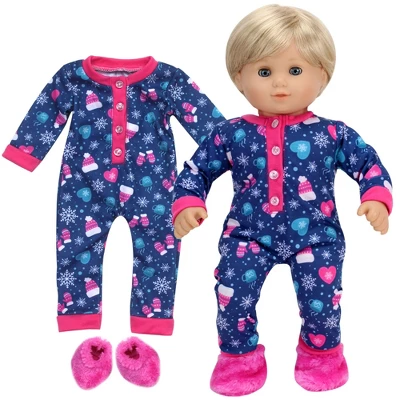 Sophia’s Hot Cocoa Pajama Onesie With Fuzzy Slippers For 15” Baby Dolls, Navy/Hot Pink 5 Sophia’s Hot Cocoa Pajama Onesie With Fuzzy Slippers For 15” Baby Dolls, Navy/Hot Pink - Image 3