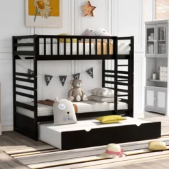 Twin Over Twin Wood Bunk Bed With Safety Rail And Movable Trundle-ModernLuxe -Children Products Store GUEST 678093b7 f744 428b a74b 453ca4dbdbd1