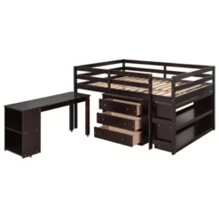 Low Study Full Loft Bed With Cabinets, Shelving And Rolling Portable Desk - ModernLuxe -Children Products Store GUEST 6b70019c be37 434b a0b8 2cb9f9ff8698