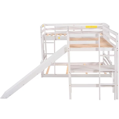Twin Over Full Bunk Bed With Twin Size Loft Bed With Desk, Slide And Full Length Rail - ModernLuxe 9 Twin Over Full Bunk Bed With Twin Size Loft Bed With Desk, Slide And Full Length Rail - ModernLuxe - Image 7