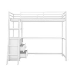 Twin Size Metal Loft Bed With Desk, Shelves And Two Built-in Drawers - ModernLuxe -Children Products Store GUEST 6f507120 d545 4fb9 a2ff f1d0277f8fd0