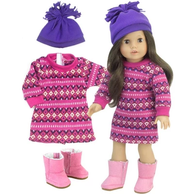 Sophia’s Fair Isle Knit Sweater Dress & Hat For 18” Dolls, Hot Pink/Purple 4 Sophia’s Fair Isle Knit Sweater Dress & Hat For 18” Dolls, Hot Pink/Purple - Image 2