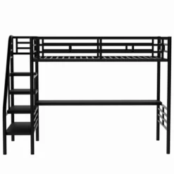Metal Twin Size Loft Bed With Desk, Black - ModernLuxe -Children Products Store GUEST 7555a741 32f2 48ed 8985 5c8fc9551a50