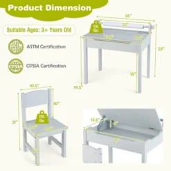 Costway Toddler Craft Table & Chair Set Kids Art Crafts Table WithPaper Roll Holder Grey/White -Children Products Store GUEST 7a1522c0 24f1 4007 9659 bb44d8bea72d