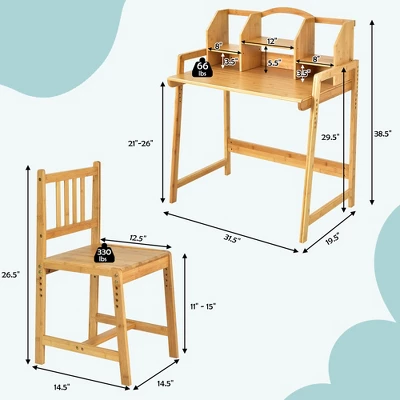 Costway Bamboo Kids Study Desk And Chair Set Height Adjustable Home School W/ Bookshelf 5 Costway Bamboo Kids Study Desk And Chair Set Height Adjustable Home School W/ Bookshelf - Image 3