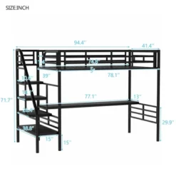 Metal Twin Size Loft Bed With Desk, Black - ModernLuxe -Children Products Store GUEST 7da98920 51f2 4453 a402 16cf6f76bc13