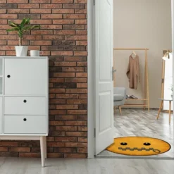 Deerlux Emoji Style Round Funny Smiley Face Kids Area Rug, Lip Sealed Emoji Rug