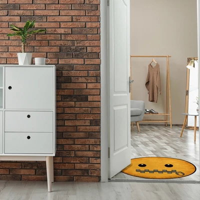 Deerlux Emoji Style Round Funny Smiley Face Kids Area Rug, Lip Sealed Emoji Rug 3 Deerlux Emoji Style Round Funny Smiley Face Kids Area Rug, Lip Sealed Emoji Rug