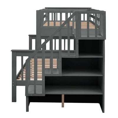 Twin-Over-Full Bunk Bed With Storage Stairs And Guard Rail - ModernLuxe 9 Twin-Over-Full Bunk Bed With Storage Stairs And Guard Rail - ModernLuxe - Image 7