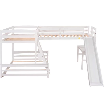 Twin Over Full Bunk Bed With Twin Size Loft Bed With Desk, Slide And Full Length Rail - ModernLuxe 7 Twin Over Full Bunk Bed With Twin Size Loft Bed With Desk, Slide And Full Length Rail - ModernLuxe - Image 5